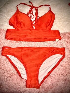 MICHAEL Michael Kors Orange Ribbed Two-Piece Bikini